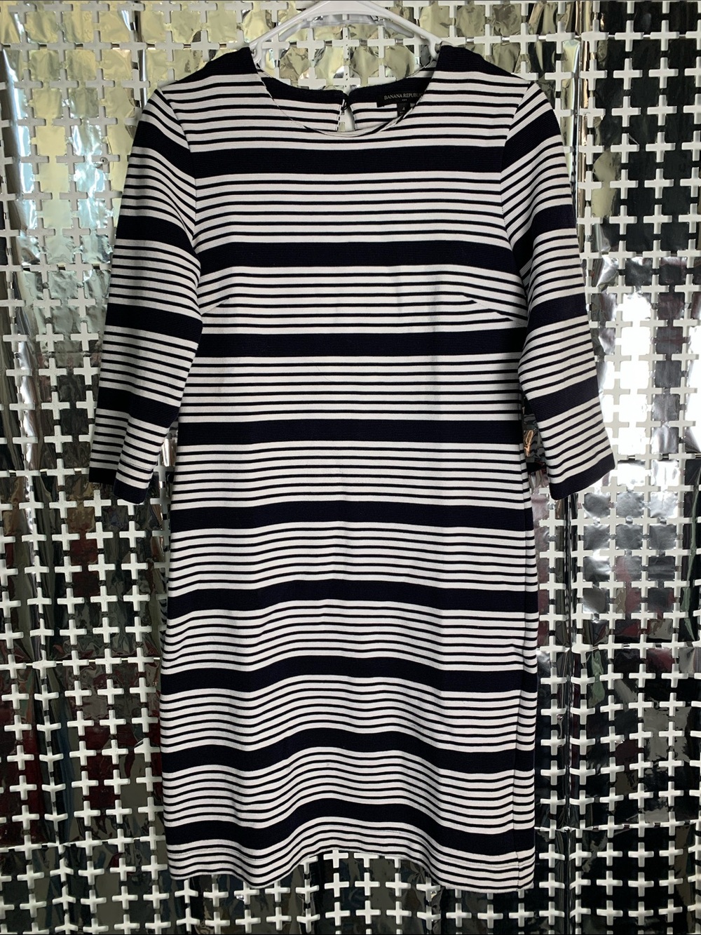 Banana Republic Navy & White Striped Midi Sheath Dress